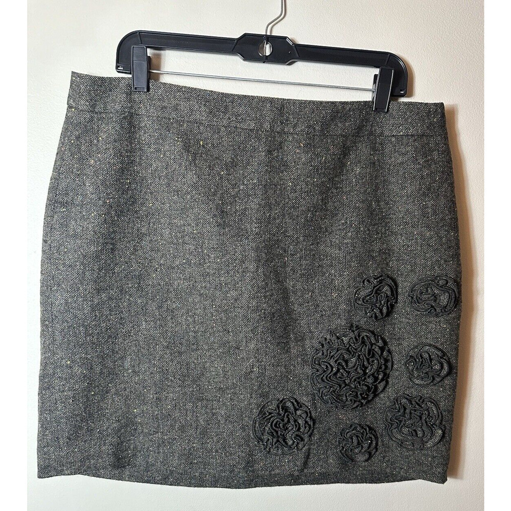 LOFT Skirt Womens 14P Brown Tweed Pencil Wool Blend Flower Preppy Retro 320792